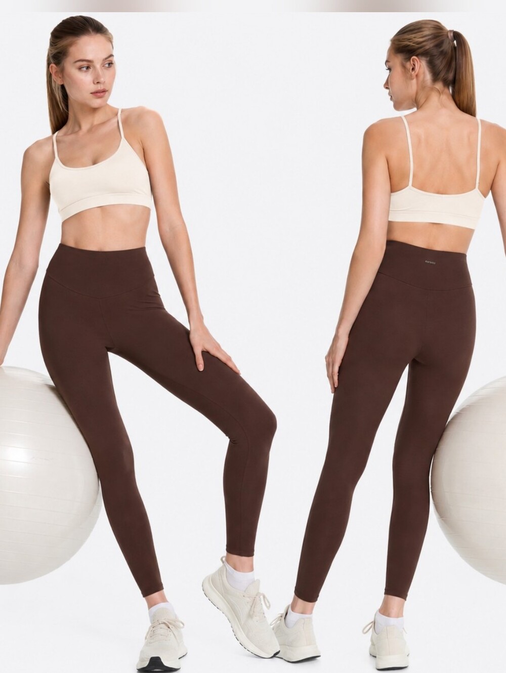 NWT Oysho Comfortlux High-Rise Ankle Length Leggings Brown Soft Yoga Activewear